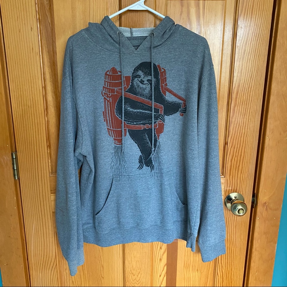 Olan Rogers sloth jetpack lightweight gray hoodie